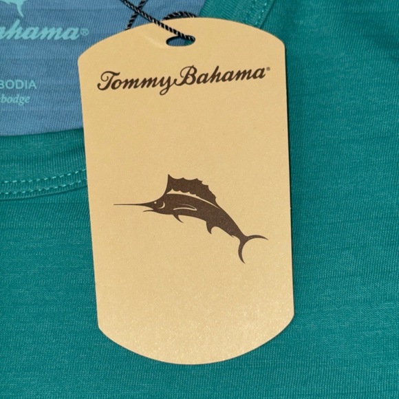 Tommy Bahama NWT Cotton Marlin Logo Short Sleeve T-Shirt in Cabo Teal-Size Large - Picture 8 of 8